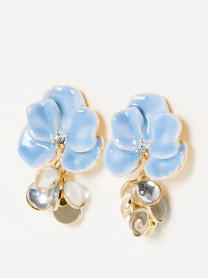 Violette blue enamel flower statement earrings