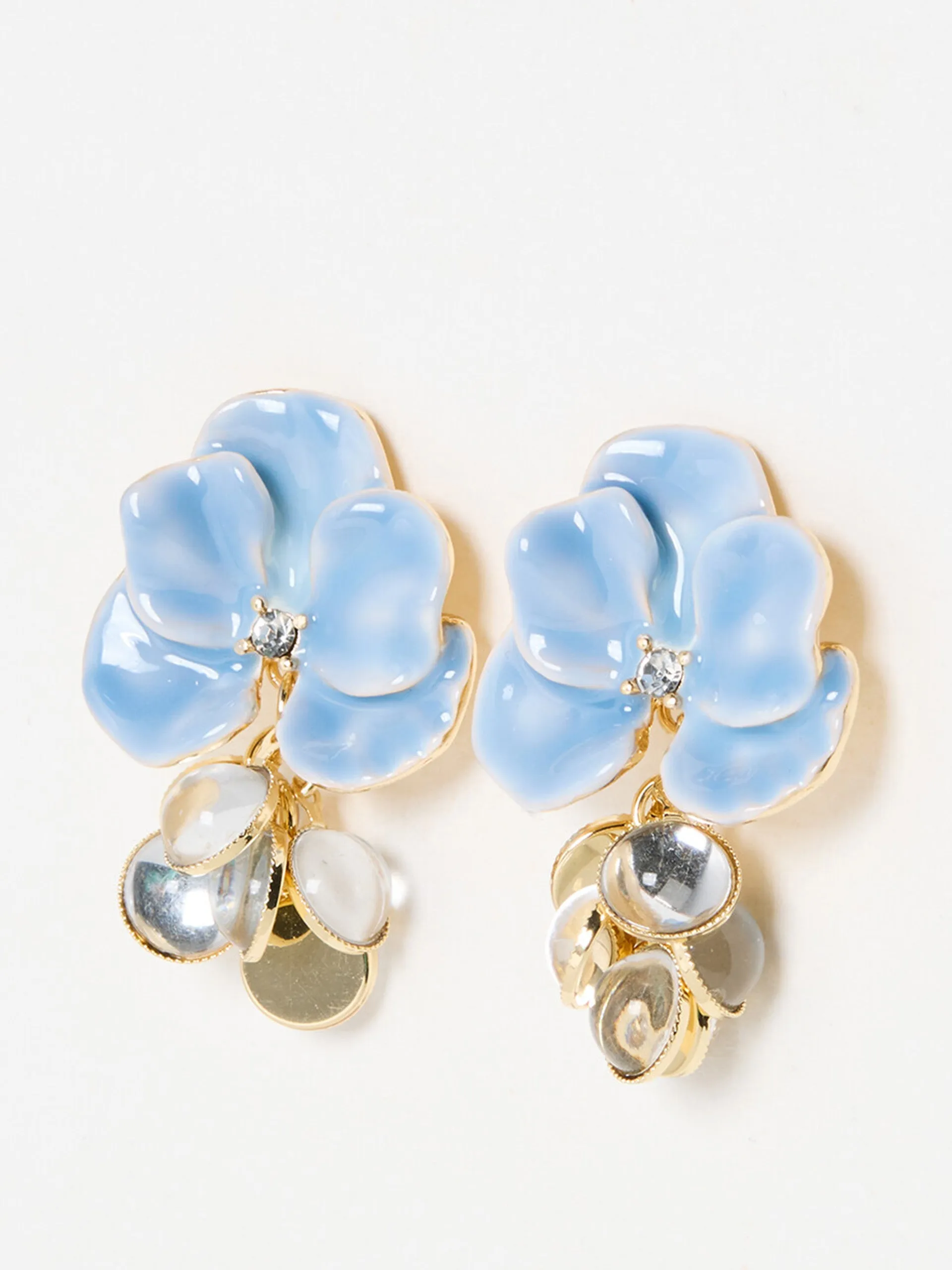 Violette blue enamel flower statement earrings