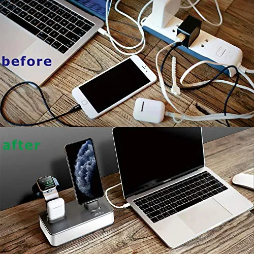 VMEI Wireless Charging Stand,7 in 1 Aluminum Wireless Phone Charging Stations for iPhone/iWatch/Airpods Charging Cradle/Integrated 45w PD Output/Nightlight(Gray)
