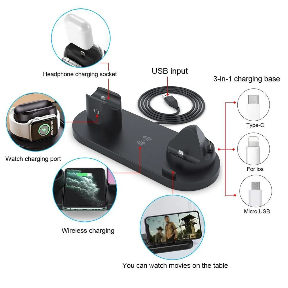 Wireless Charger 6 in 1 - 3.0 Adapter Included Fast Charging