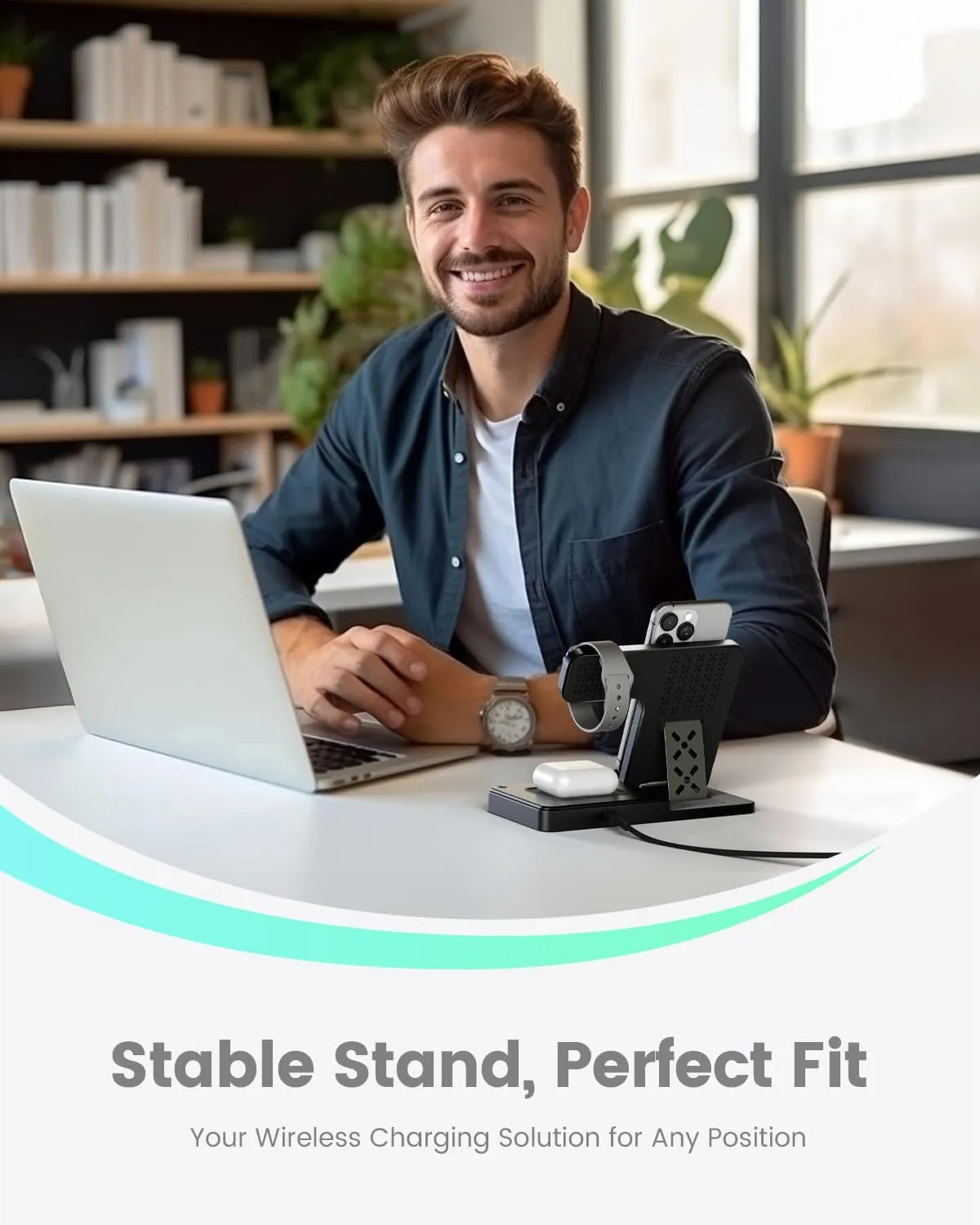Wireless Charger Iphone Charging Station: 3 in 1 Charger Stand Multiple Devices for Apple - Iphone 16 15 14 Pro Max 13 12 11 - Watch 10 9 8 7 6 5 4 3 2 SE and Ultra Series - Airpods 4 3 2 Pro