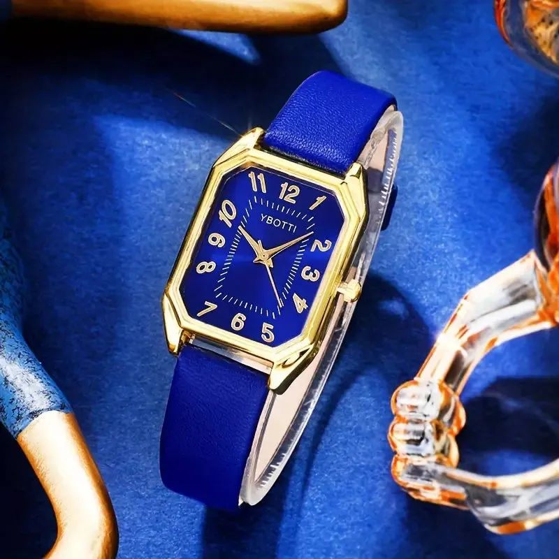 Women Fashion Retro PU Leather Band Quartz Watches Crystal Jewelry Set