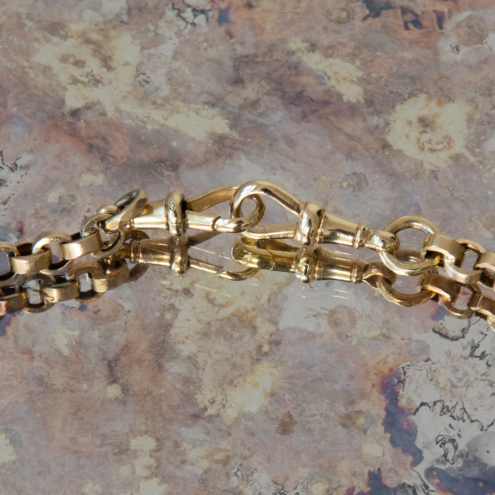 Yellow Gold Fancy Link Albert Chain Necklace with T Bar
