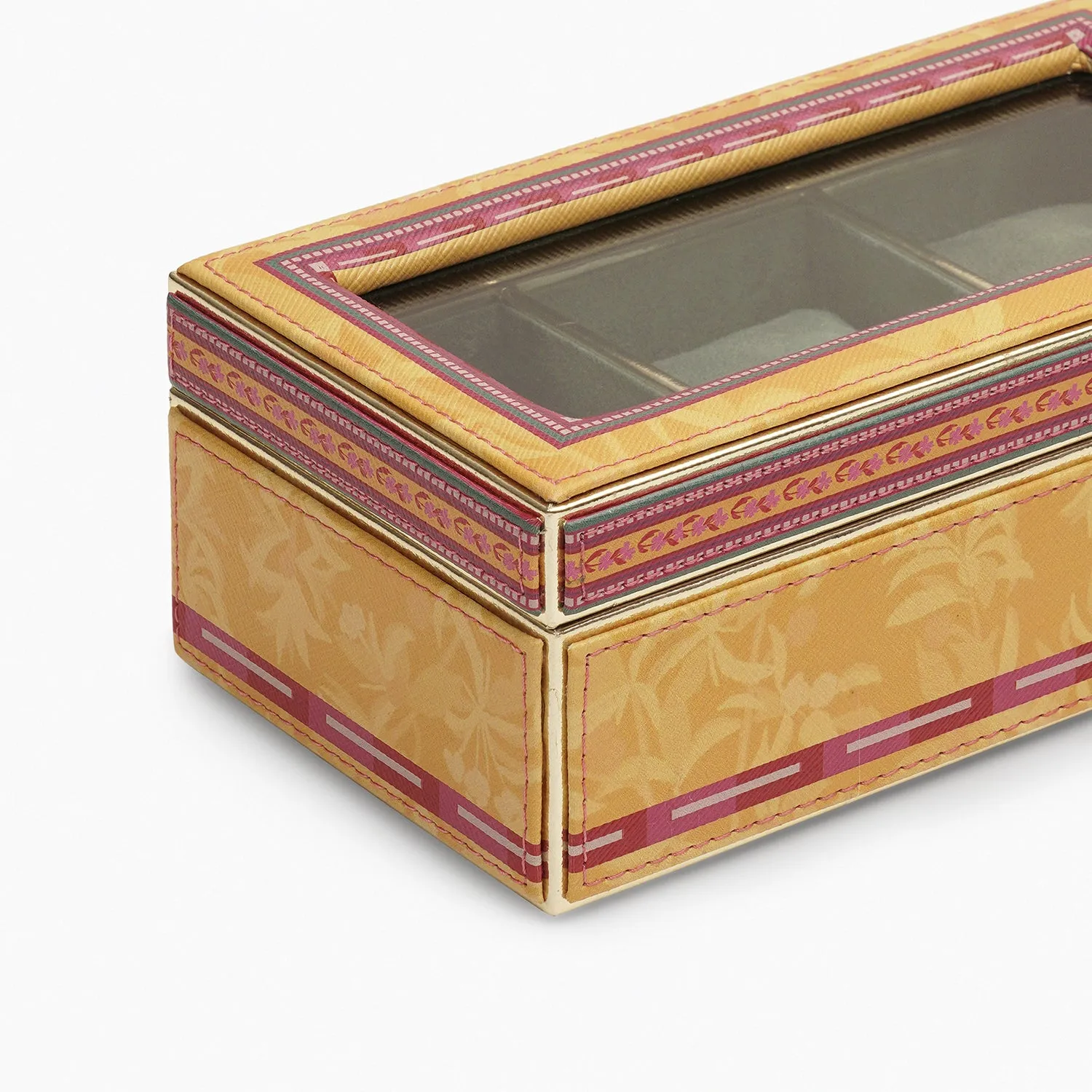 Yellow Printed Faux Leather Watch Box