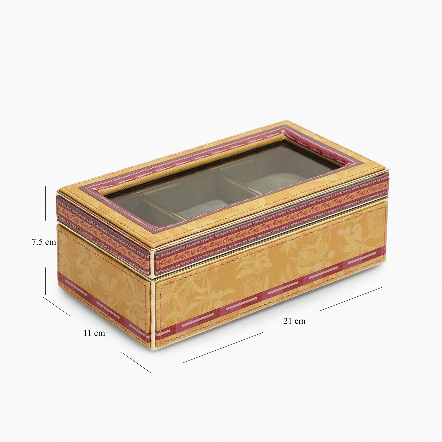 Yellow Printed Faux Leather Watch Box