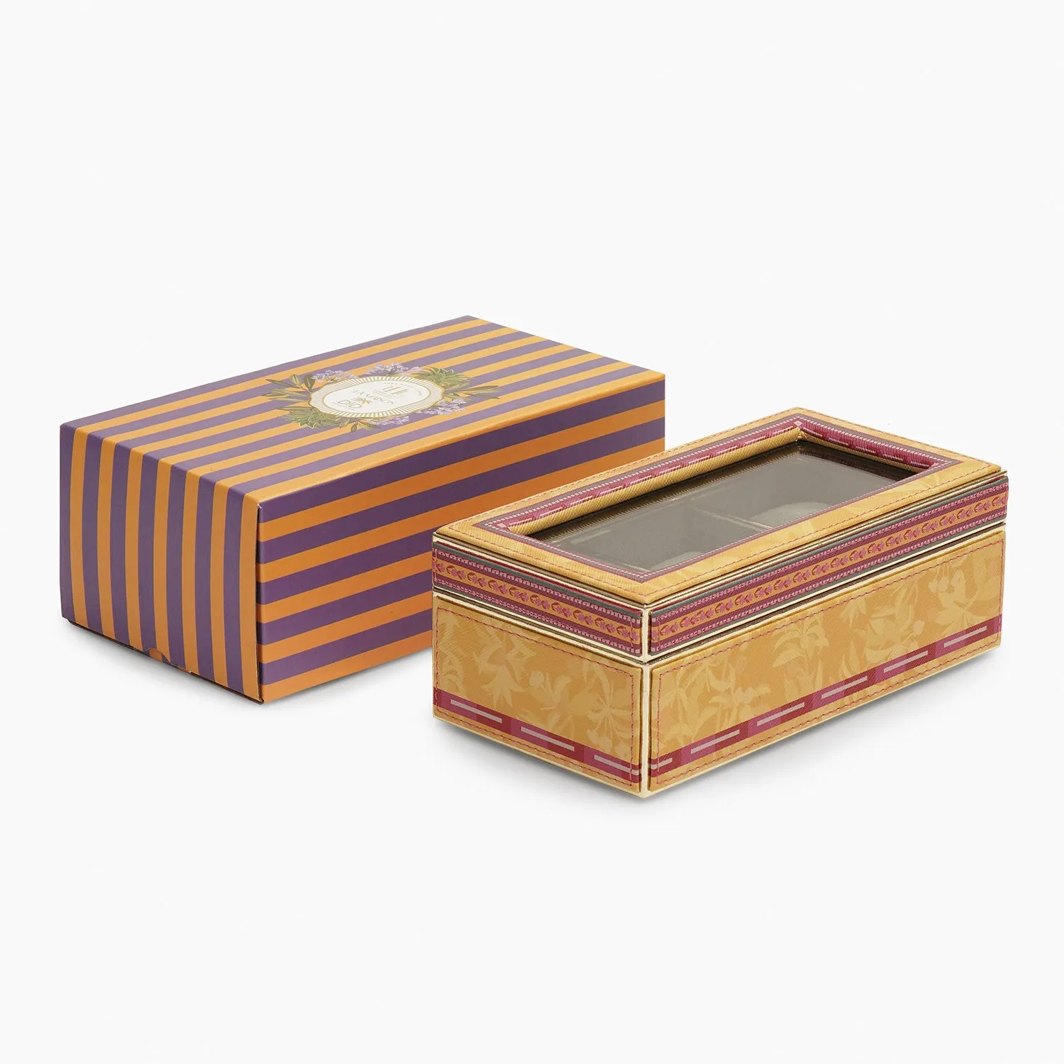 Yellow Printed Faux Leather Watch Box