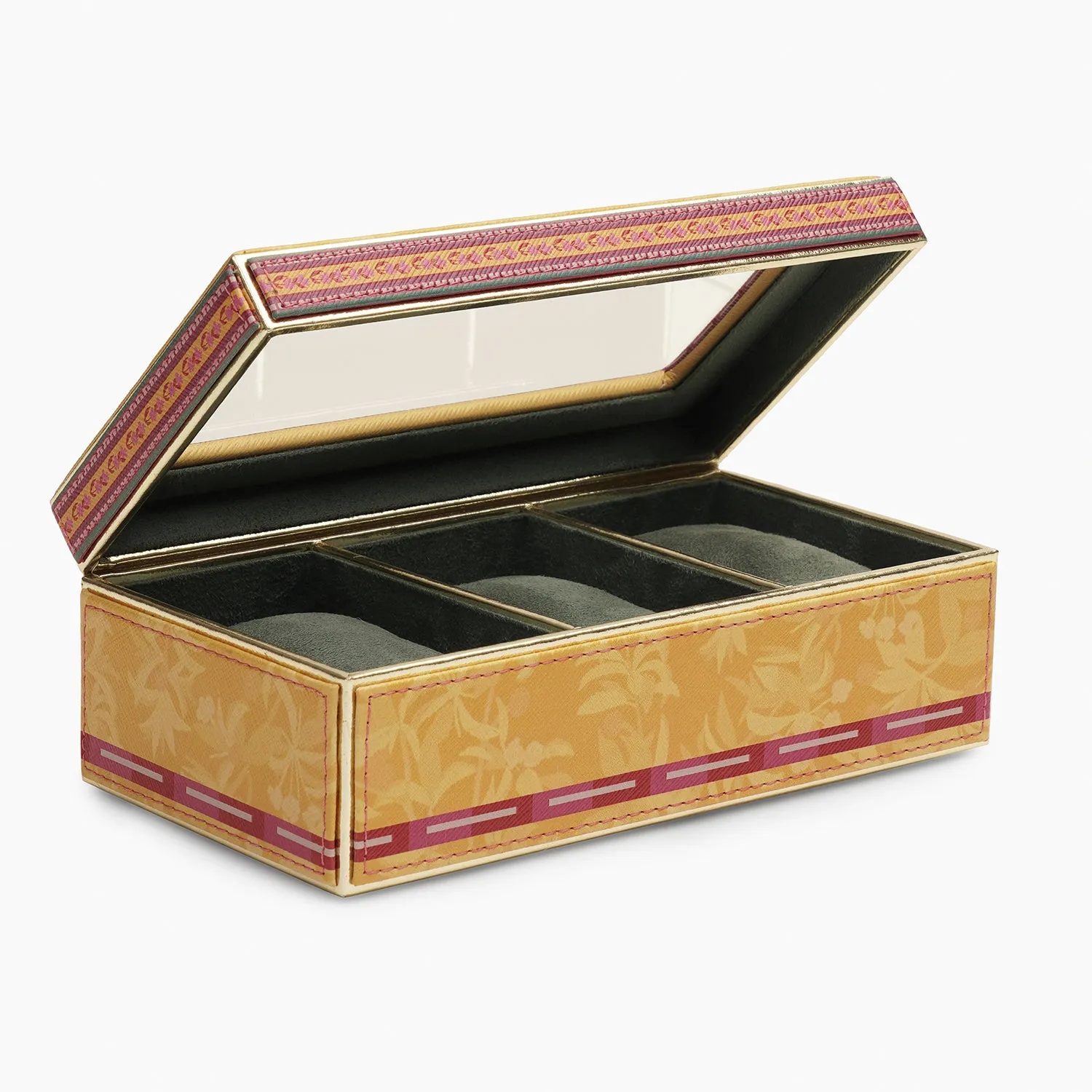 Yellow Printed Faux Leather Watch Box