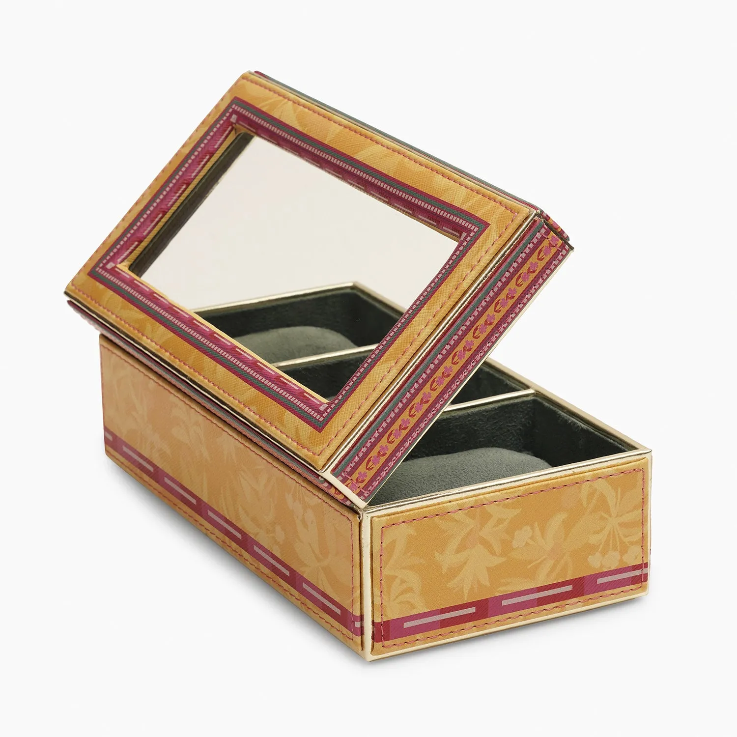 Yellow Printed Faux Leather Watch Box