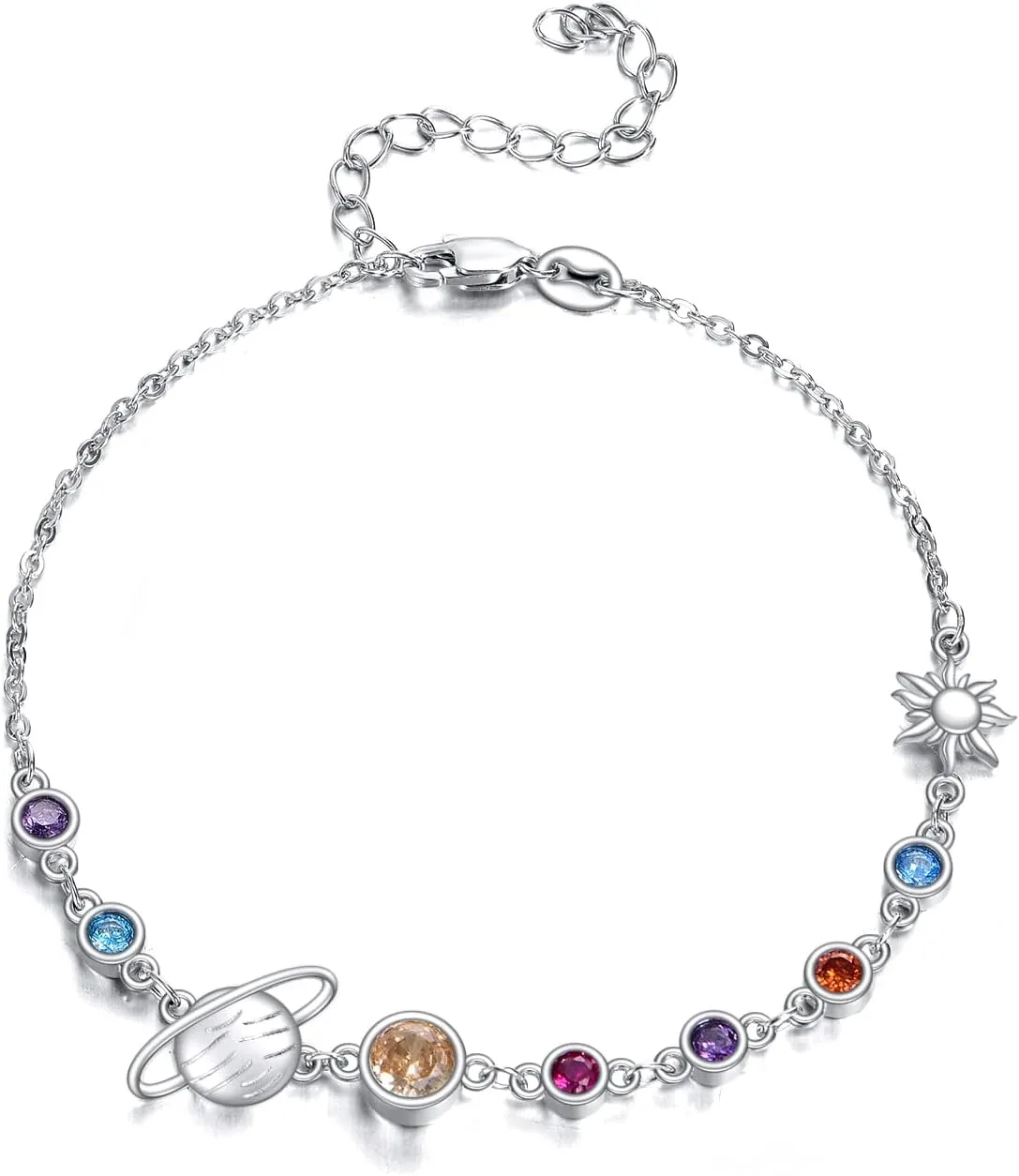 YFN Solar System Bracelet Sterling Silver Universe Planet Charm Bracelet Space Jewelry for Women Solar System Gifts