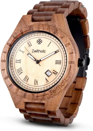 Zeitholz Wood Watches for Men, Wooden Watch, Gifts, Analog Watch, Zittau Collection 44mm, 100% Natural with Japanese Quartz Movement