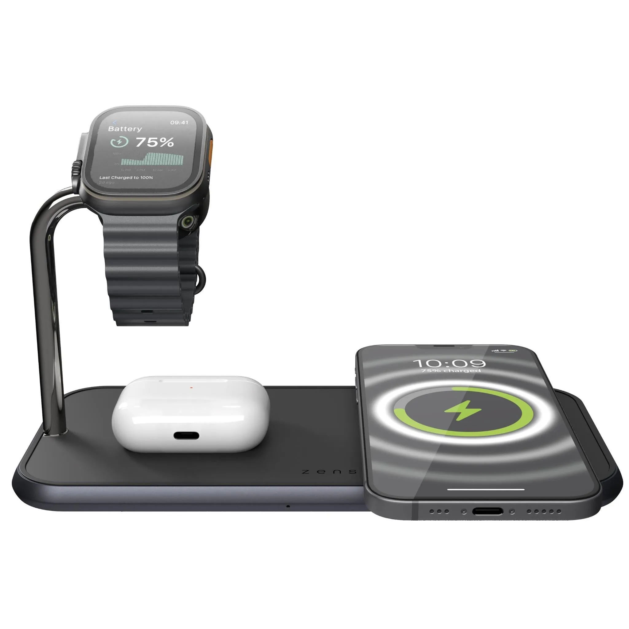 Zens Dual   Watch Aluminium Magnetic Qi2 Wireless Charger (Black)