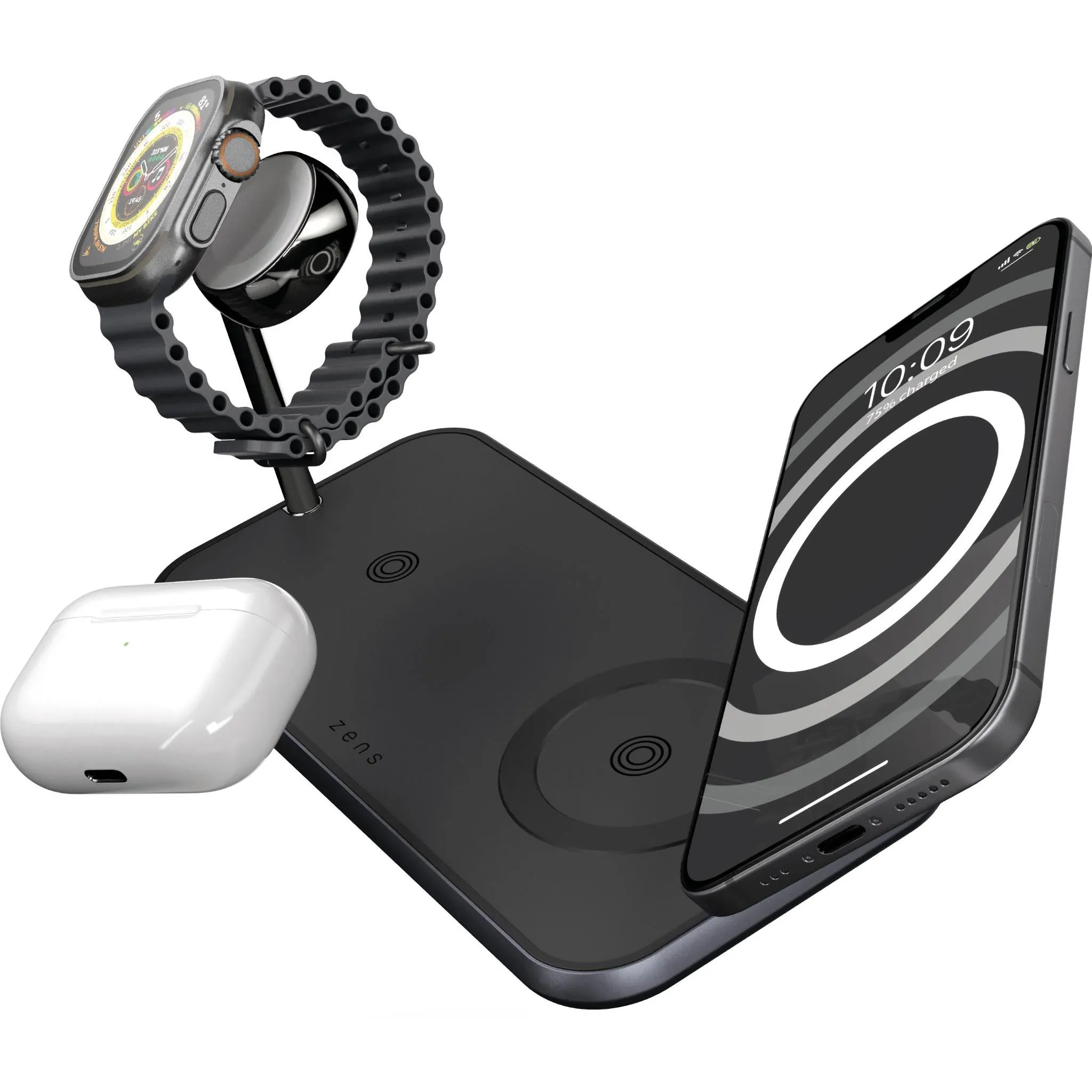 Zens Dual   Watch Aluminium Magnetic Qi2 Wireless Charger (Black)
