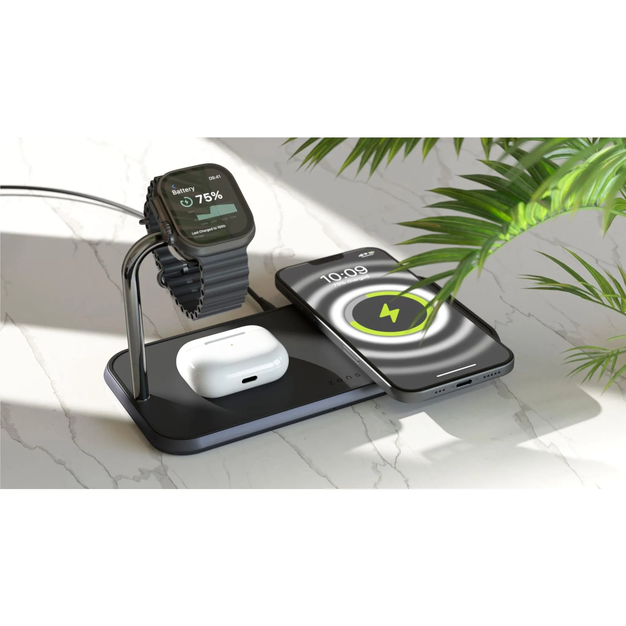 Zens Dual   Watch Aluminium Magnetic Qi2 Wireless Charger (Black)