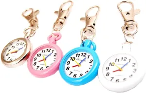 ZIMI 4 PCS Small Round Mens Women Keychain Key Ring Watches Simple Easy to Read time